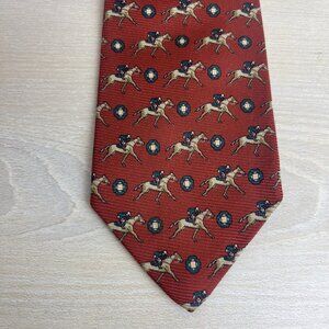 Vintage Polo Ralph Lauren Tie Pony Equestrian Silk All Over Horse Print Red